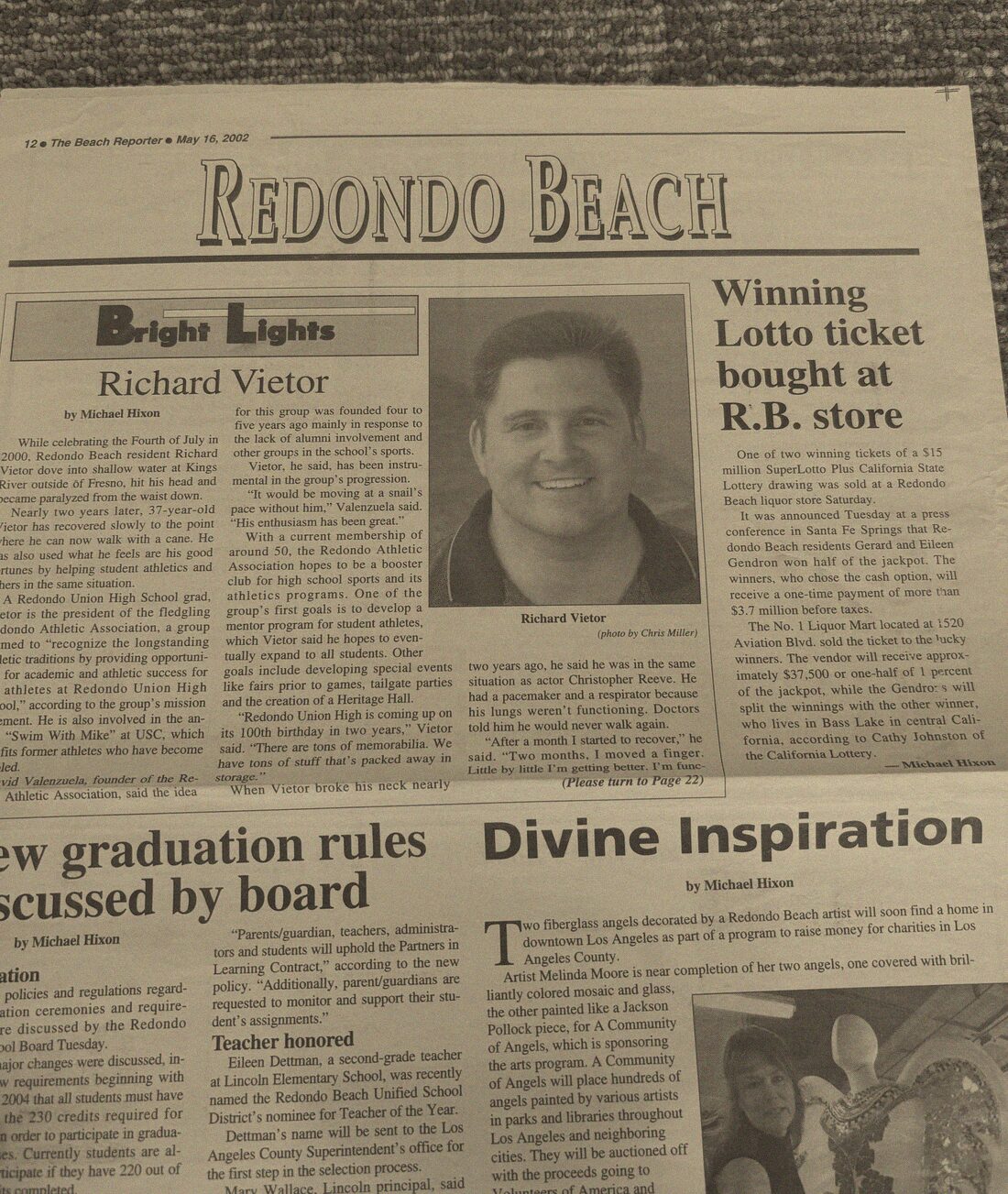Faded newspaper clipping, Bright Lights, Richard Vietor, The Beach Reporter, 2007.